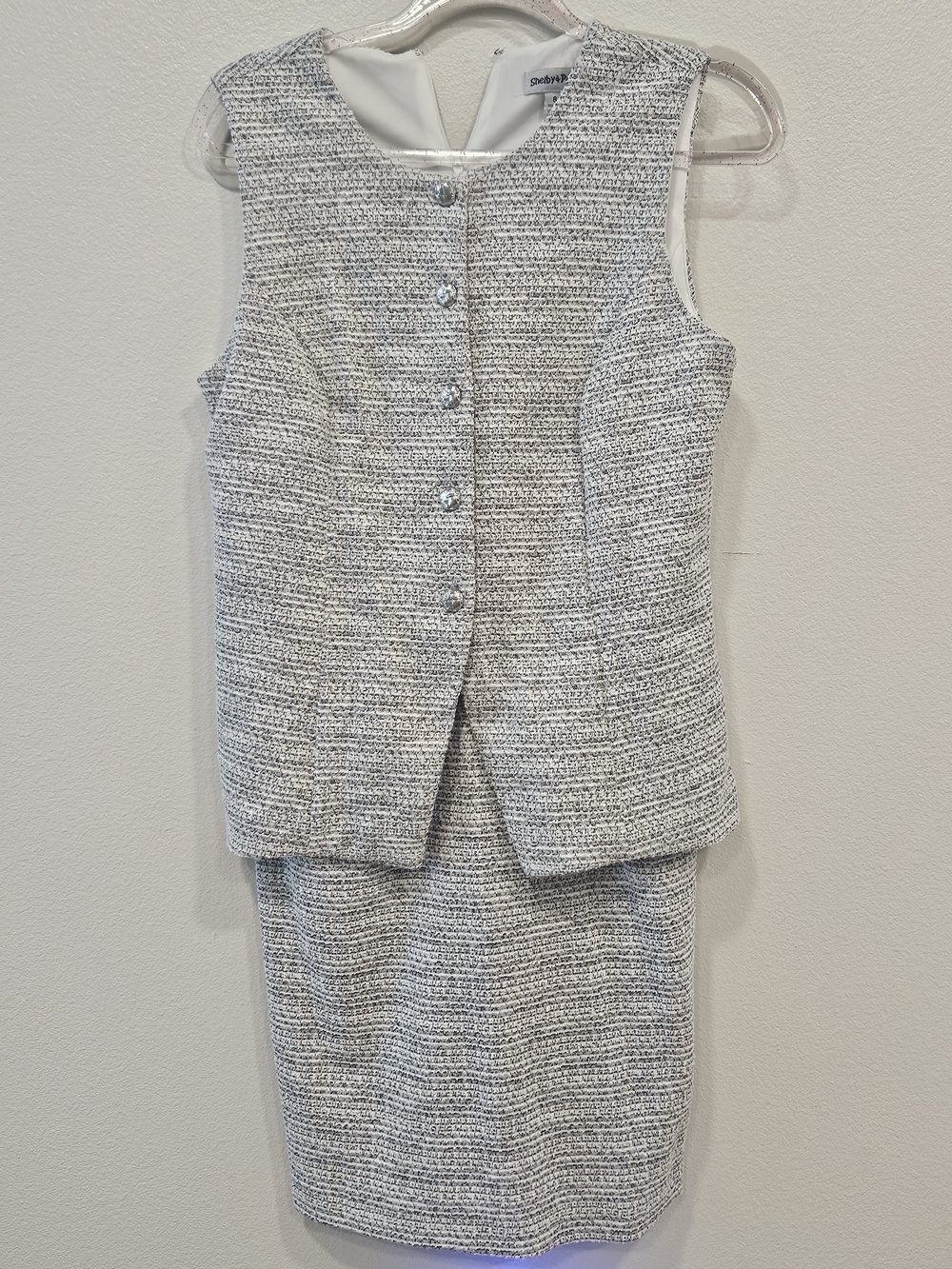 Source Unknown Gray & White Tweed Midi Dress Set